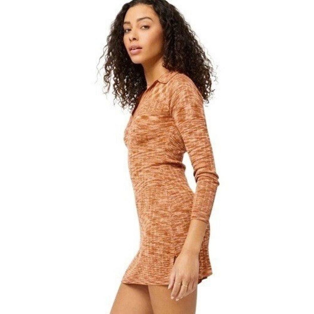 NWT L*SPACE Women's XL Aria Mini Dress Sahara Orange Peach Knit V Neck Dress